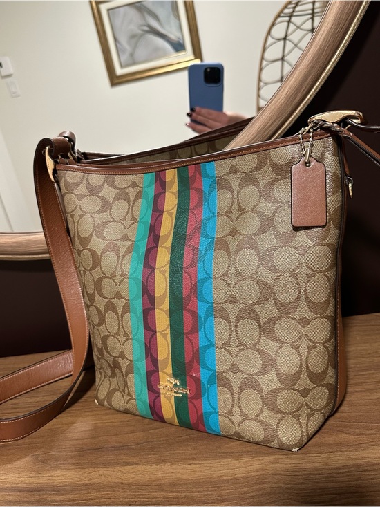Coach Handbags - Coach Val Duffle C5641 Signature Canvas Legacy Stripe Crossbody Bag
